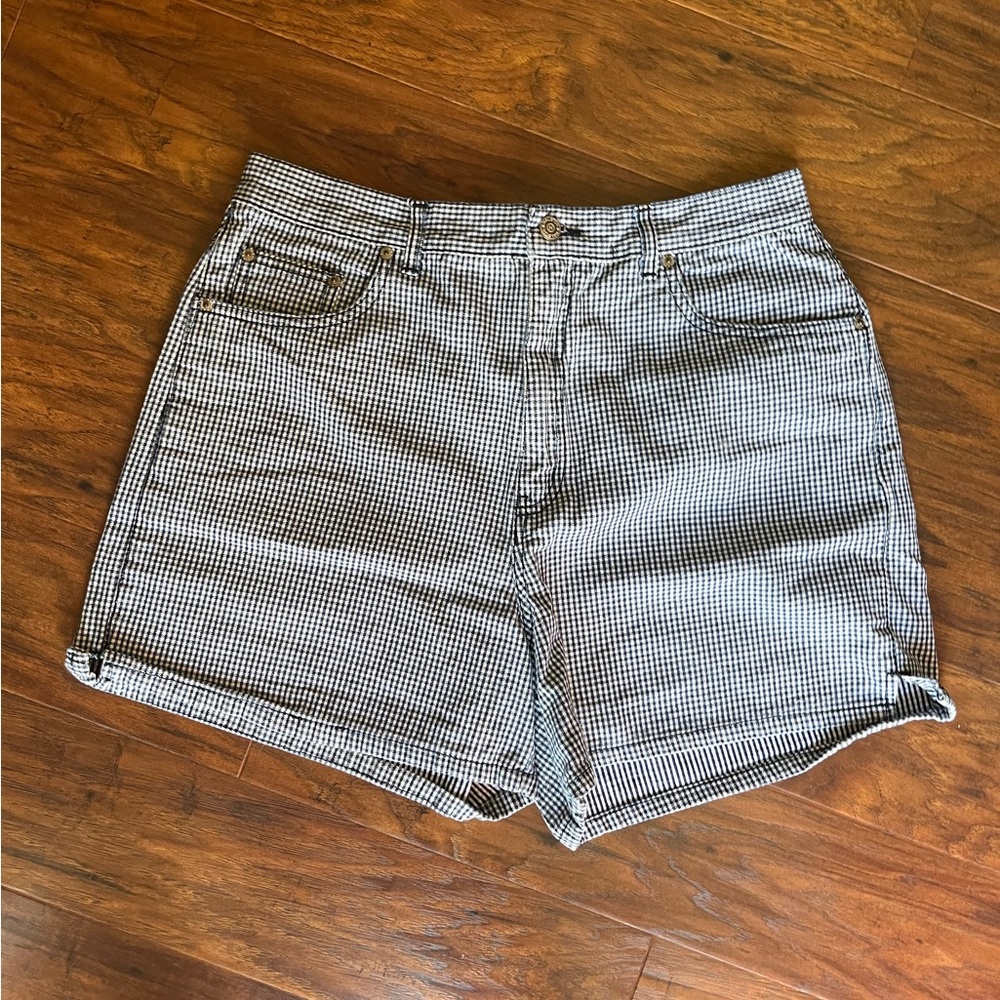 Vintage 90’s Halston Jeanswear Plaid Checkered Blue and White Shorts